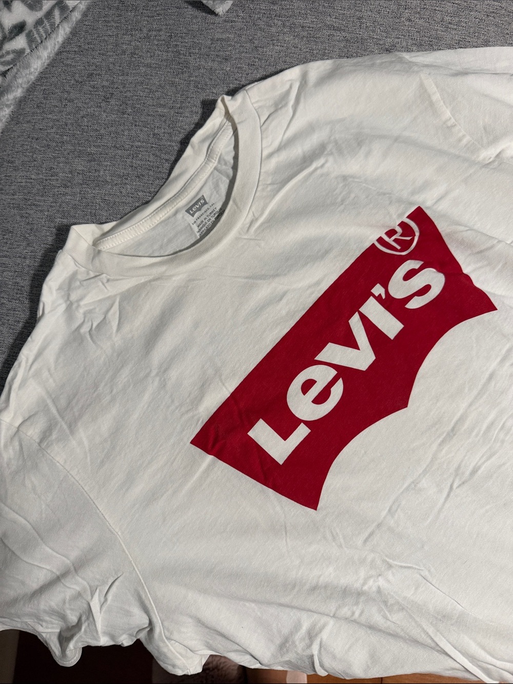 Levi's White Tee with Red Batwing Logo